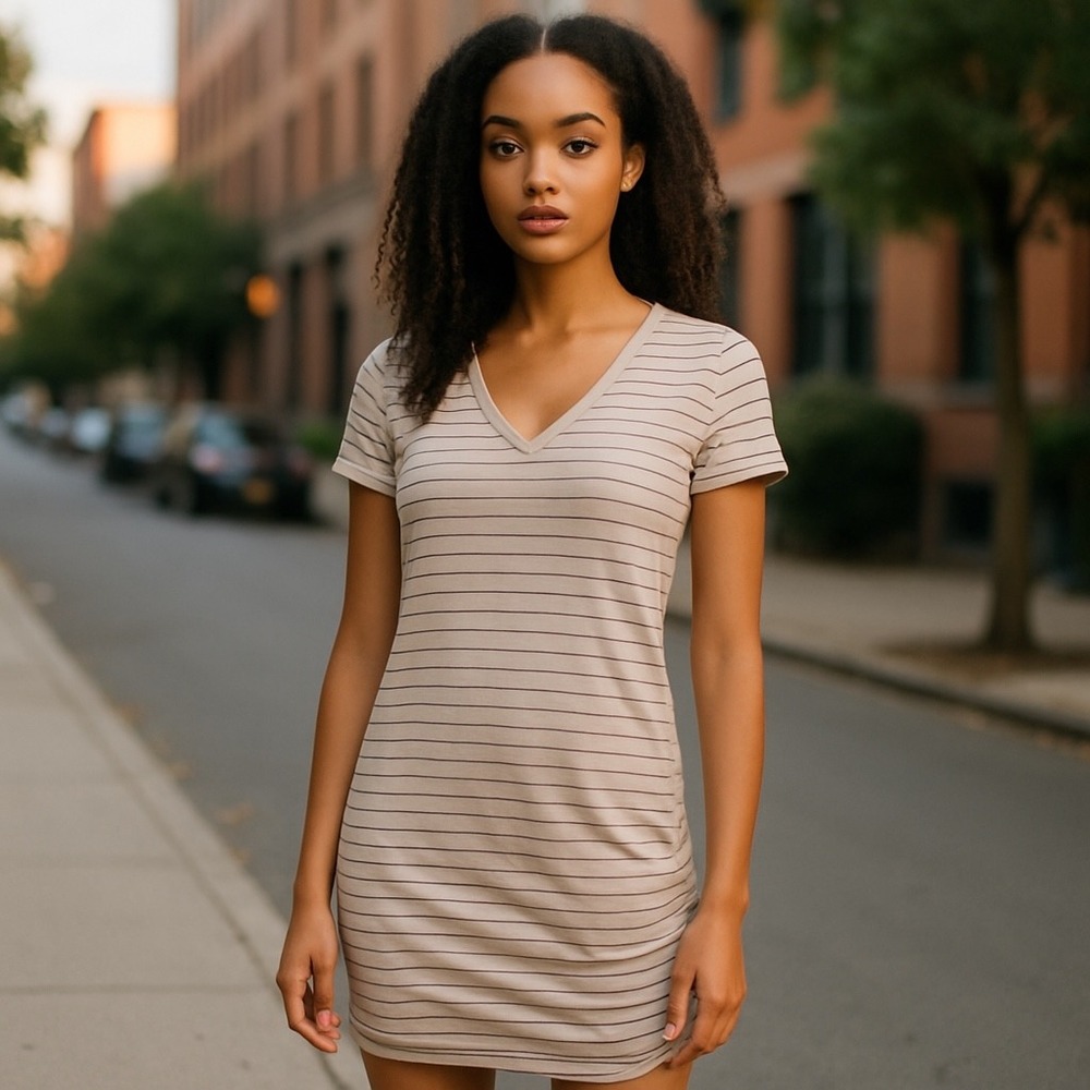Prana Striped T-Shirt Dress Casual V-Neck Short Sleeve Comfortable‎ XS